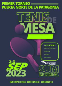 Catriel será sede del Torneo Puerta Norte en Tenis de Mesa