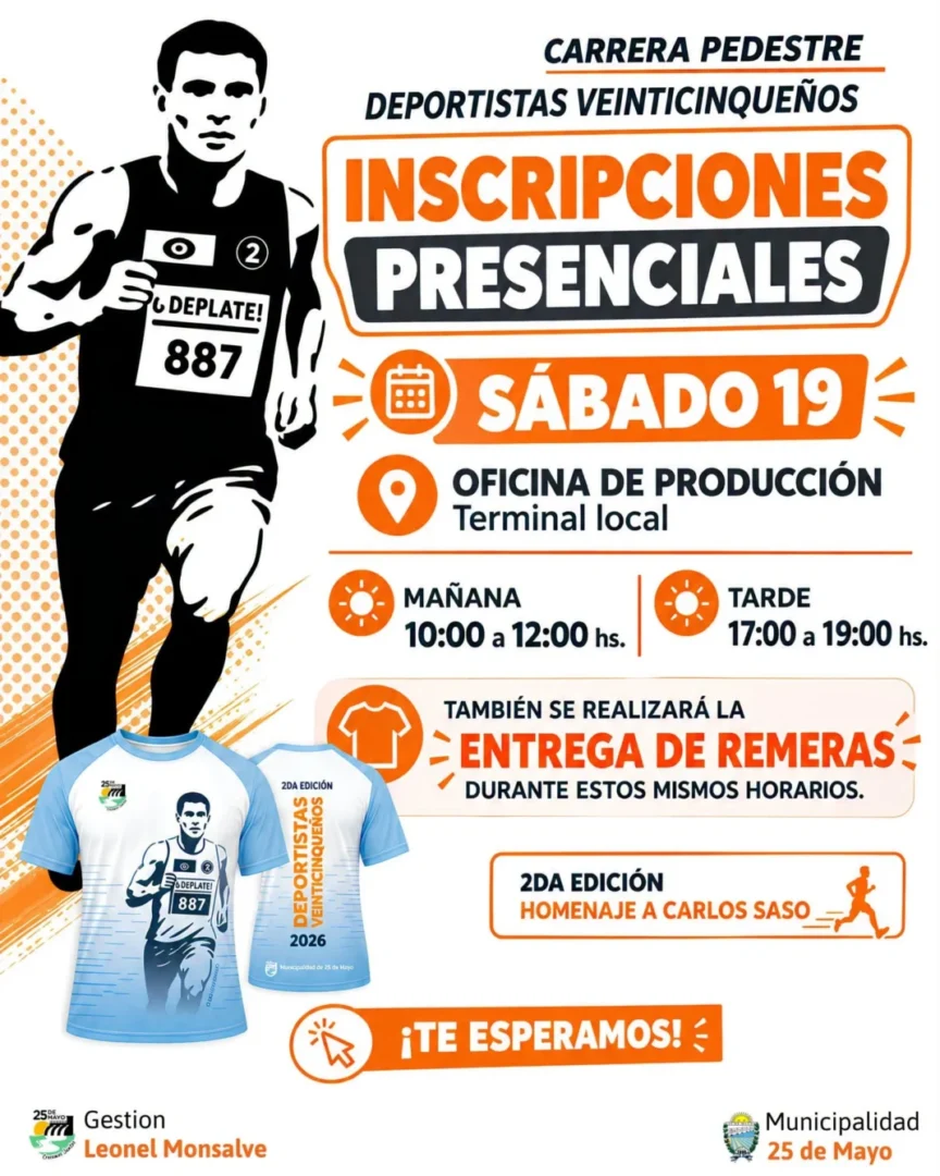 La Carrera Pedestre Deportistas Veinticinqueños abre sus inscripciones presenciales este sábado