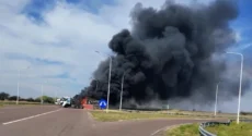 (Video) Otro choque de camiones, ahora en el cruce de las rutas 35 y 18 (La Pampa)