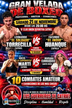 Catriel se prepara para una gran velada de boxeo profesional y amateur con destacados combates